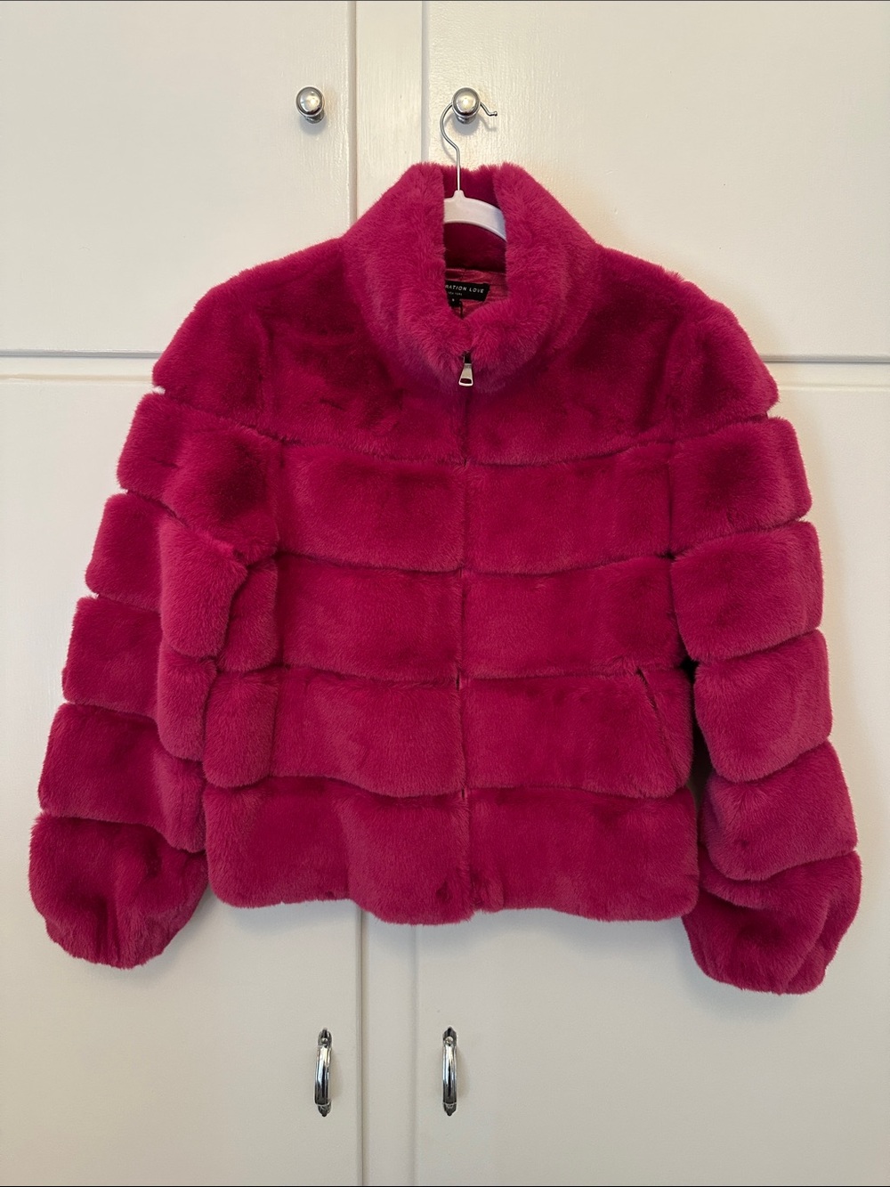 NEW Generation Love Pink Faux Fur Full Zip Jacket Coat
